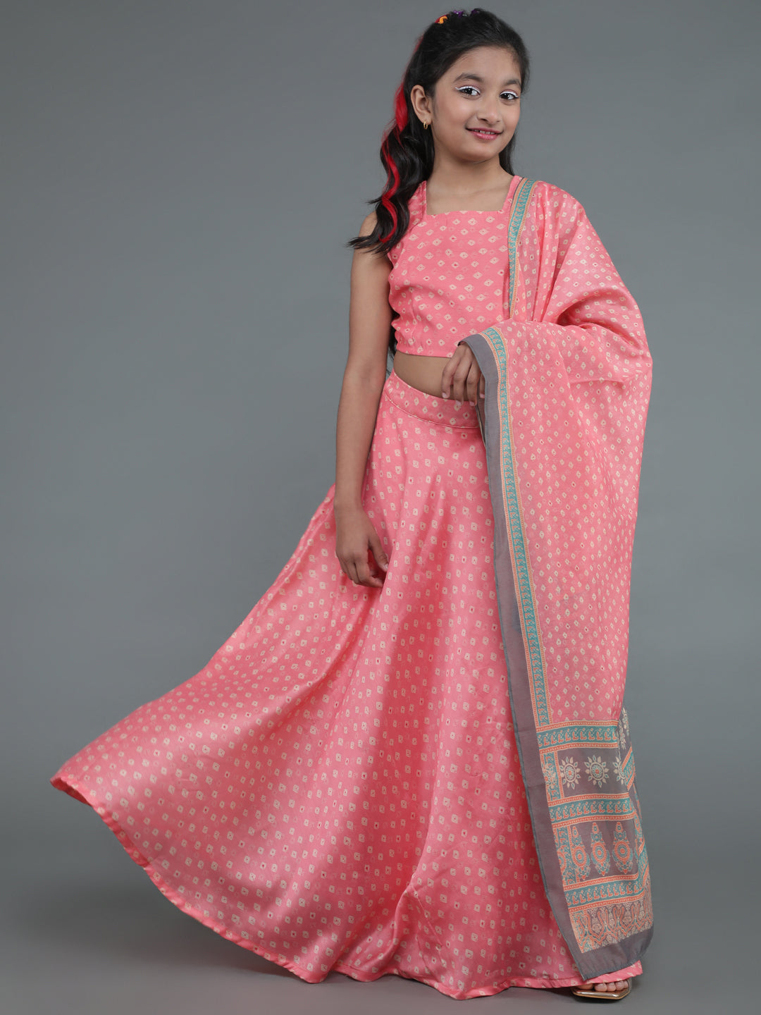 Pink bandhani Lehenga Choli Mother Daughter Combo