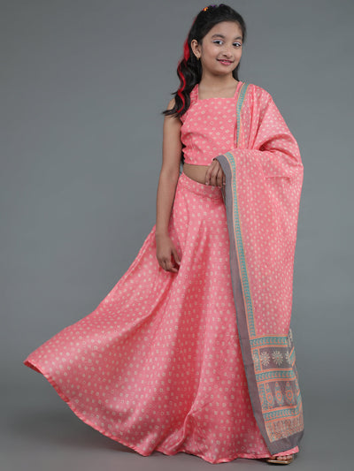 Pink bandhani Lehenga Choli Mother Daughter Combo