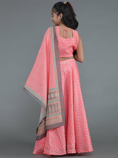 Pink bandhani Lehenga Choli Mother Daughter Combo