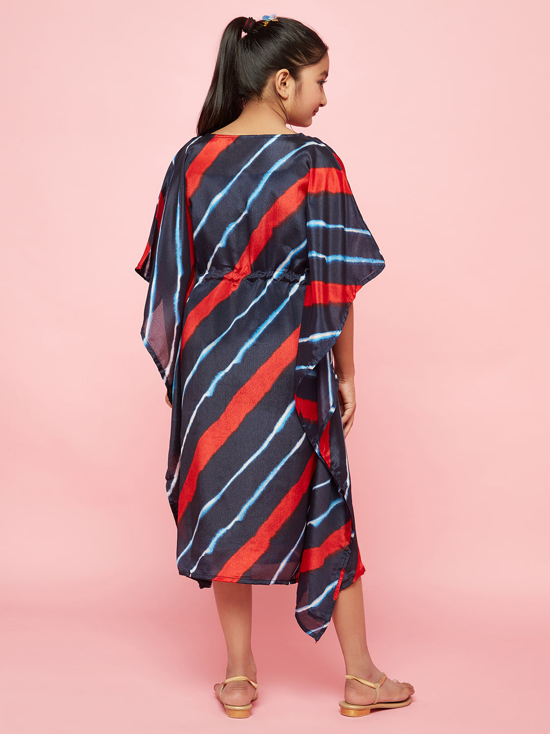 Navy Blue Leheriya Print Kaftan Dress