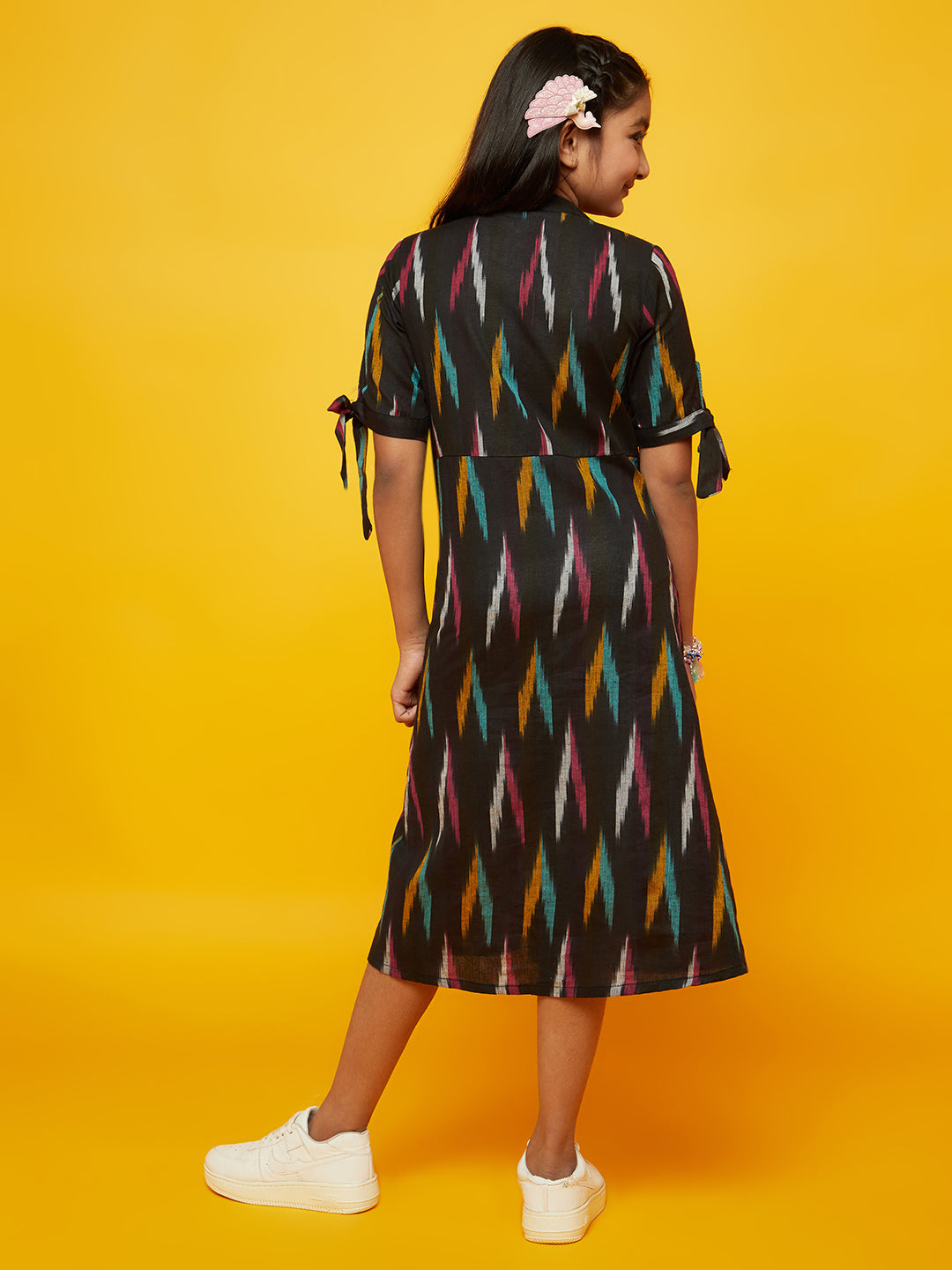 Black Ikat A-Line Midi Dress