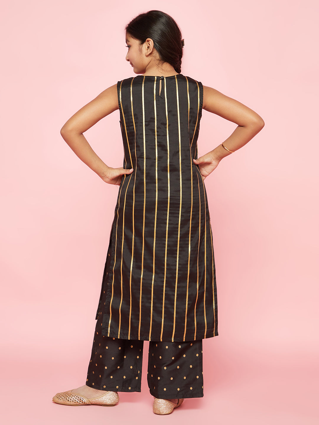 Black Zari Work Striped Kurta With Palazzo