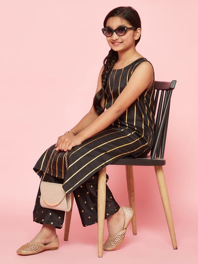 Black Zari Work Striped Kurta With Palazzo