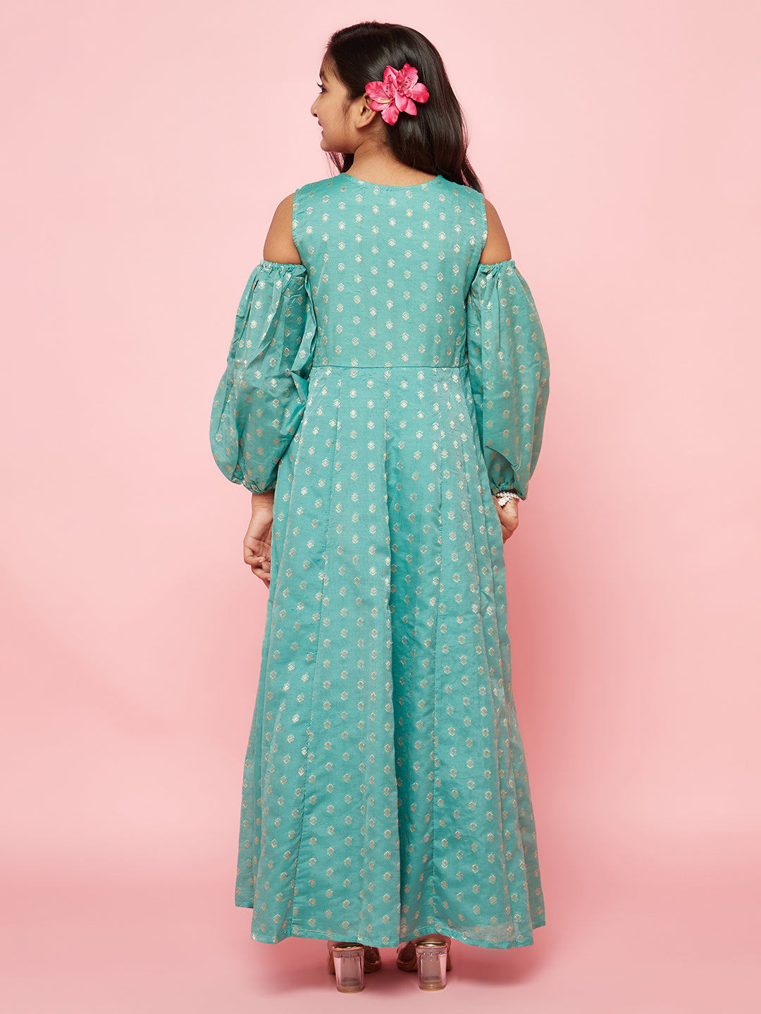 Green Embellished Flared Maxi Dress