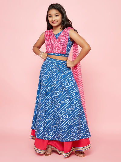 Blue Bandhani Print Lehenga Choli With Dupatta