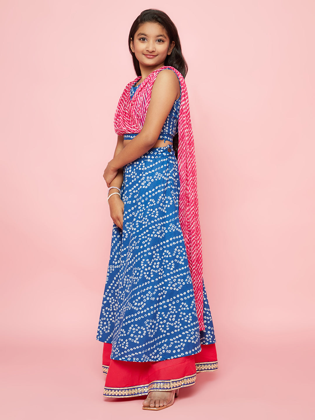 Blue Bandhani Print Lehenga Choli With Dupatta