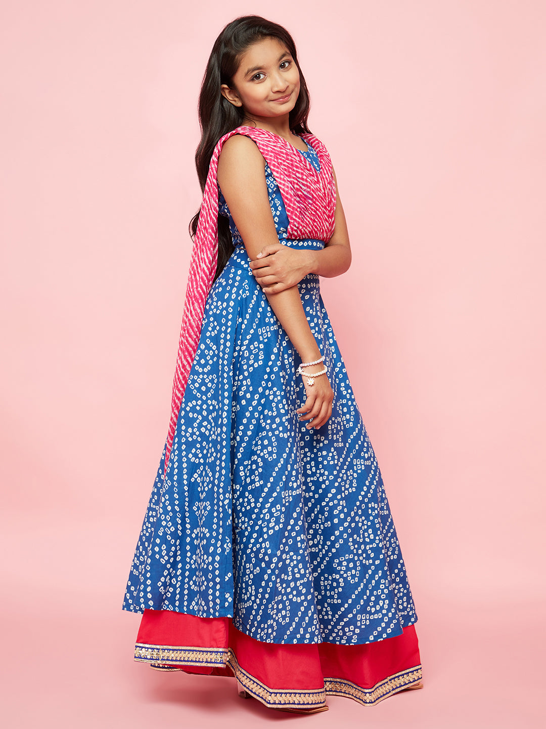 Blue Bandhani Print Lehenga Choli With Dupatta