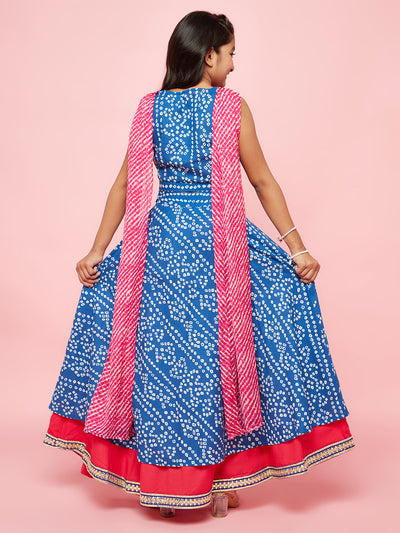 Blue Bandhani Print Lehenga Choli With Dupatta