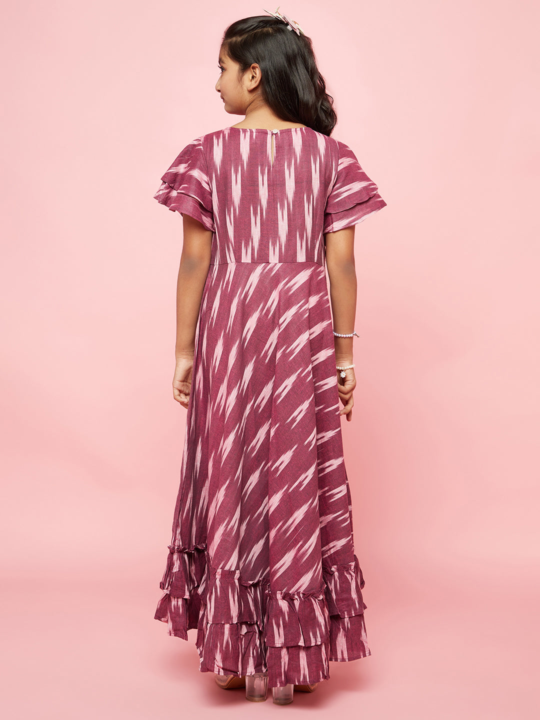 Burgundy Ikat Design Flared Dress