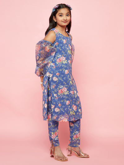 Blue Floral Print Kurta With Pant