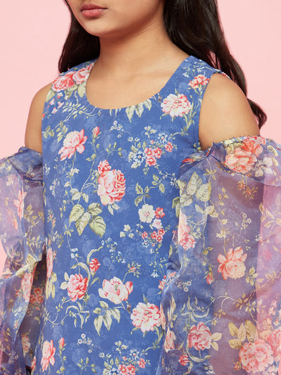 Blue Floral Print Kurta With Pant