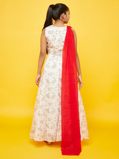 White Block Print Lehenga Choli With Attatched Dupatta