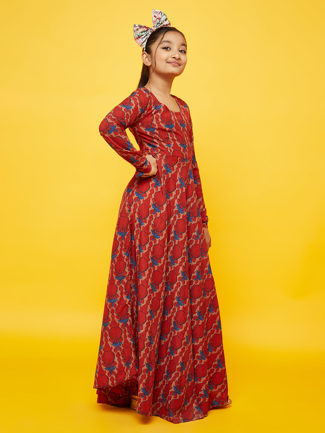 Maroon Printed Flared Maxi Dress