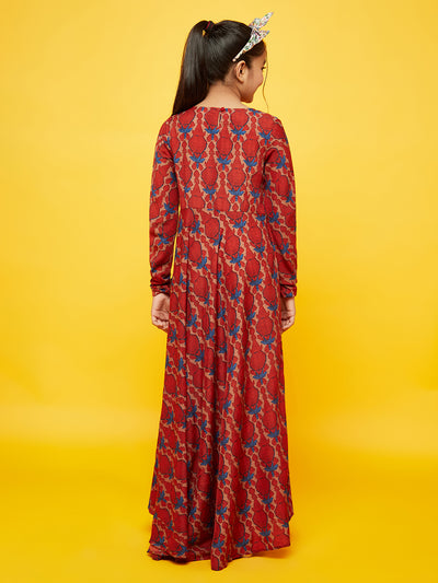 Maroon Printed Flared Maxi Dress