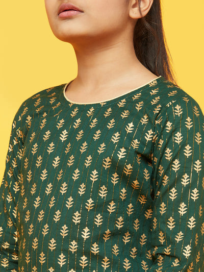 Green Gold Print Kurta With Sharara