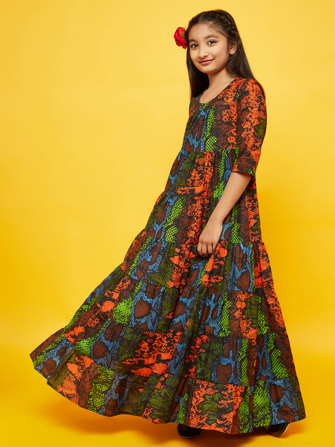 Multicolor Animal Print Tiered Maxi Dress