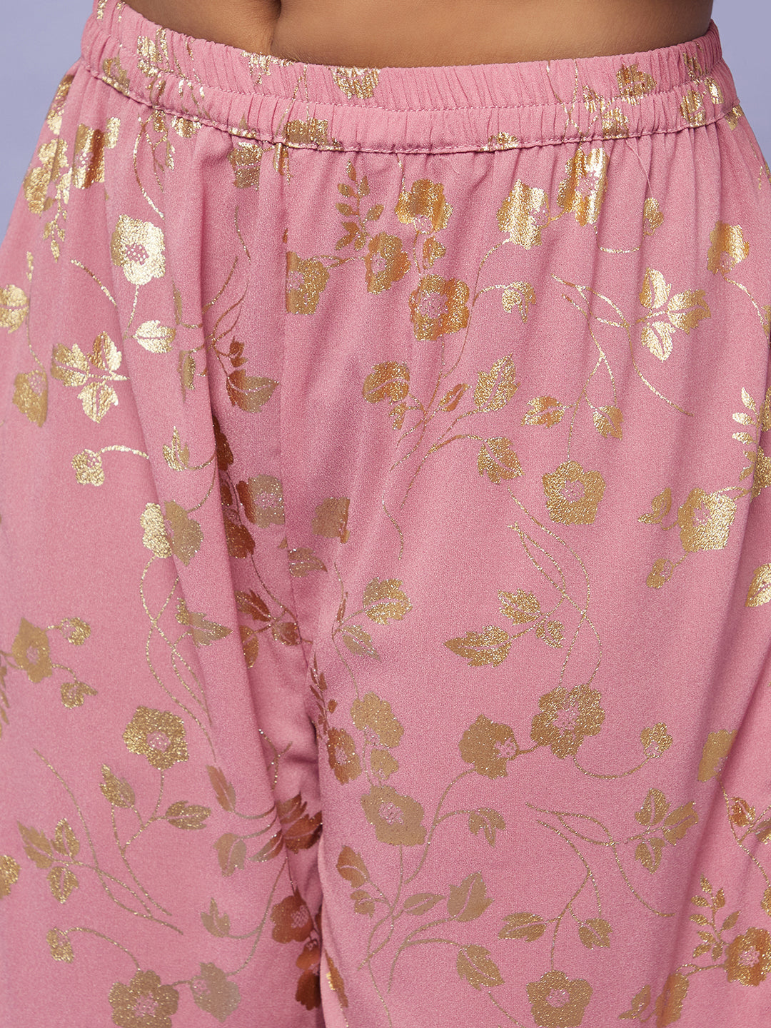 Pink Gold Foil Printed Top Sharara With Dupatta