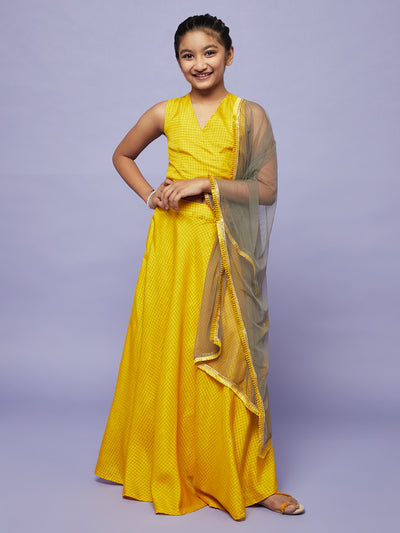 Yellow Checked Lehenga Choli With Dupatta