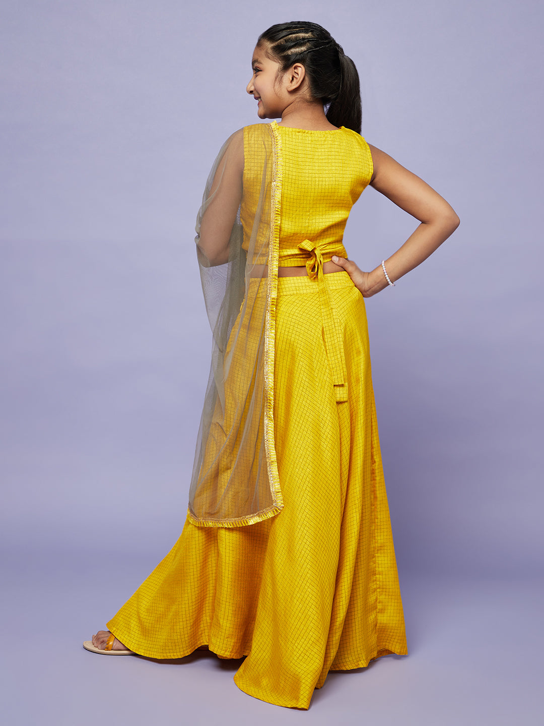 Yellow Checked Lehenga Choli With Dupatta