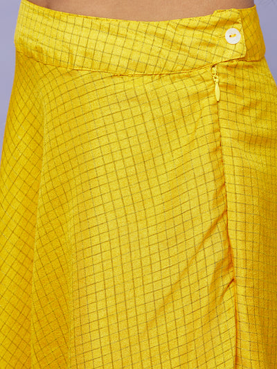 Yellow Checked Lehenga Choli With Dupatta