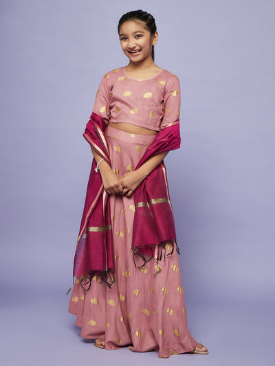 Mauve Gold Printed Lehenga Choli With Dupatta Set