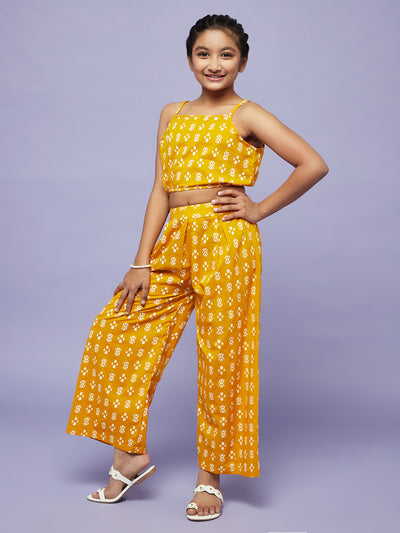 Yellow Print Top With Palazzo