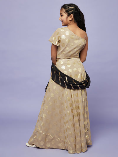 Beige Foil Printed Lehenga Choli With Dupatta