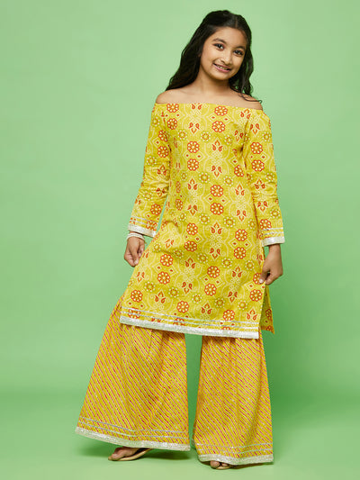 Yellow Bandhani Print Kurta With Sharara