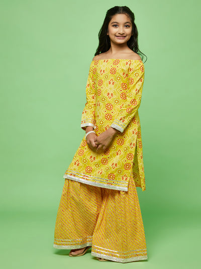 Yellow Bandhani Print Kurta With Sharara