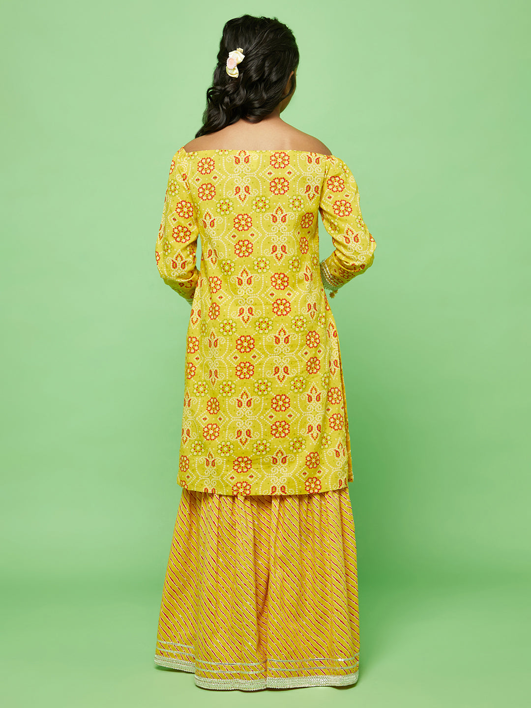 Yellow Bandhani Print Kurta With Sharara