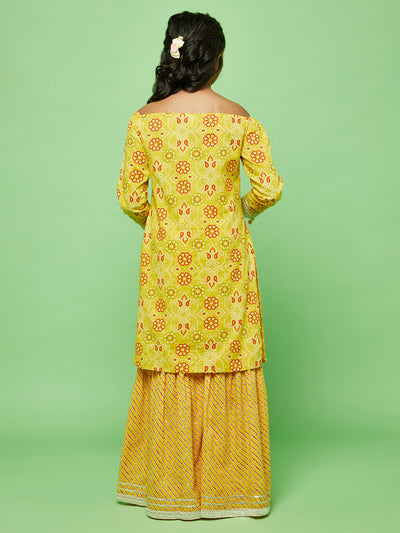 Yellow Bandhani Print Kurta With Sharara