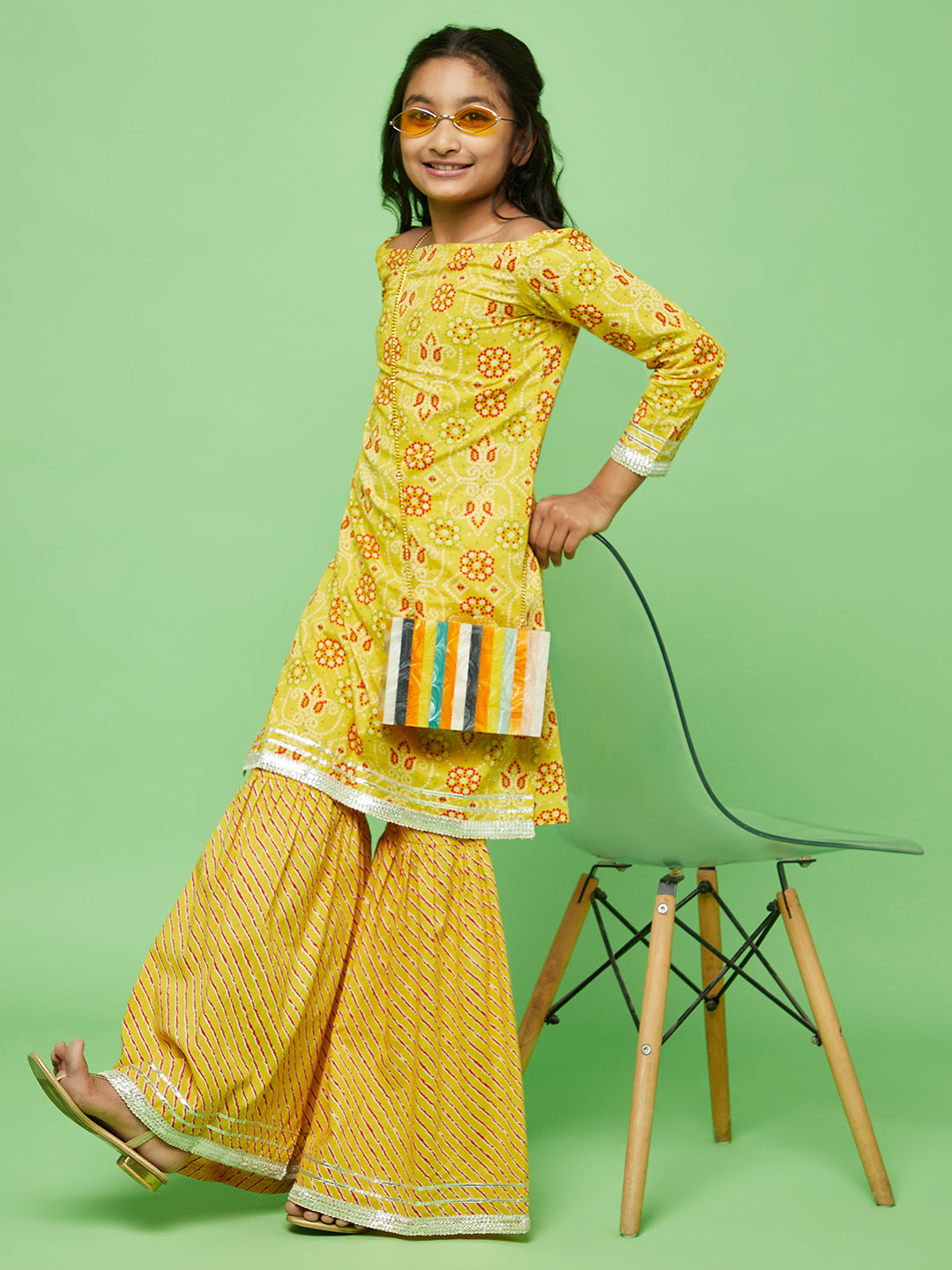 Yellow Bandhani Print Kurta With Sharara