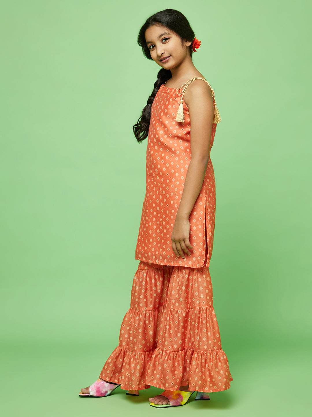 Orange Digital Print Kurta Sharara With Dupatta