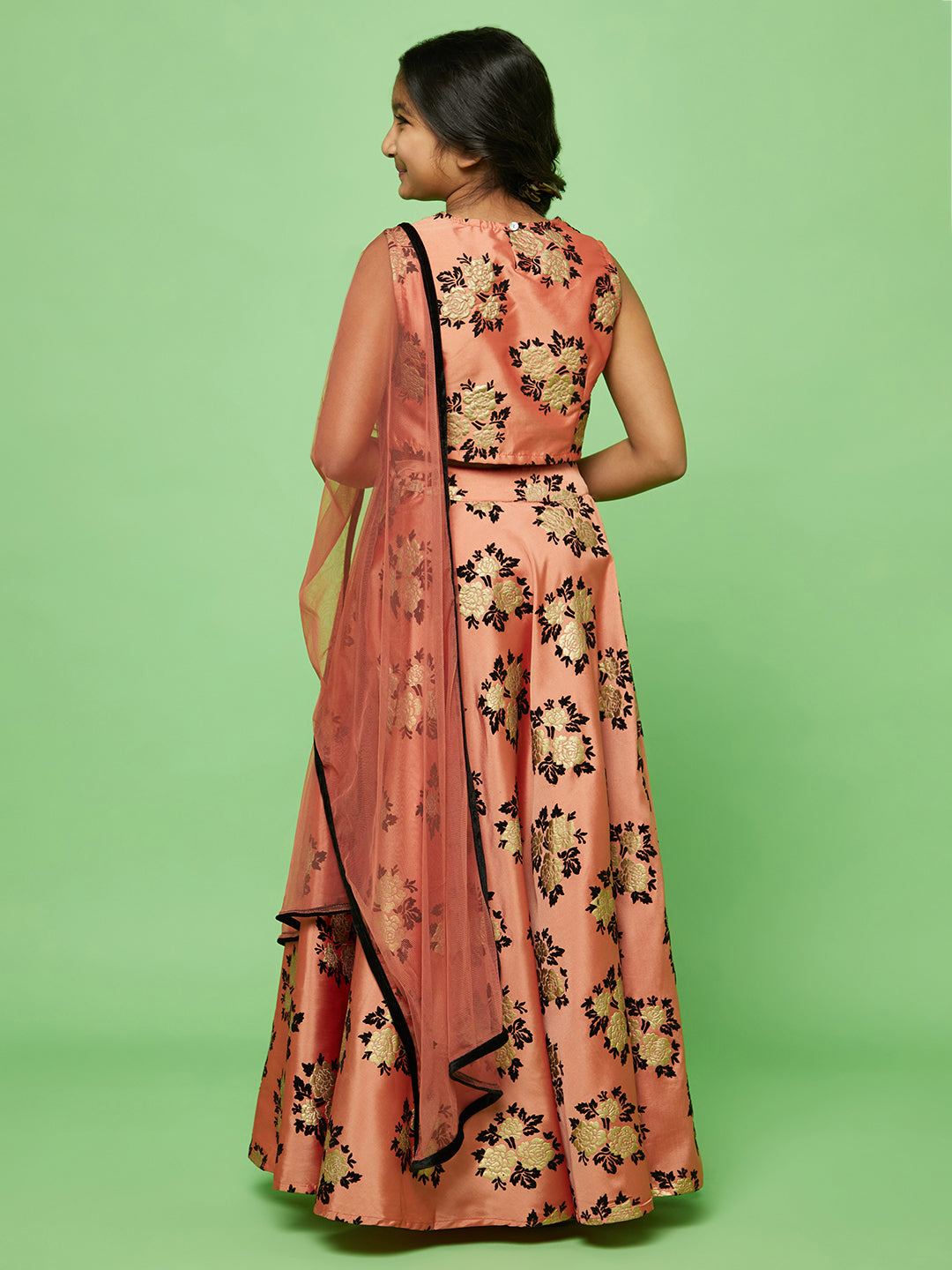 Rose Gold Flock Printed Lehenga Choli With Dupatta