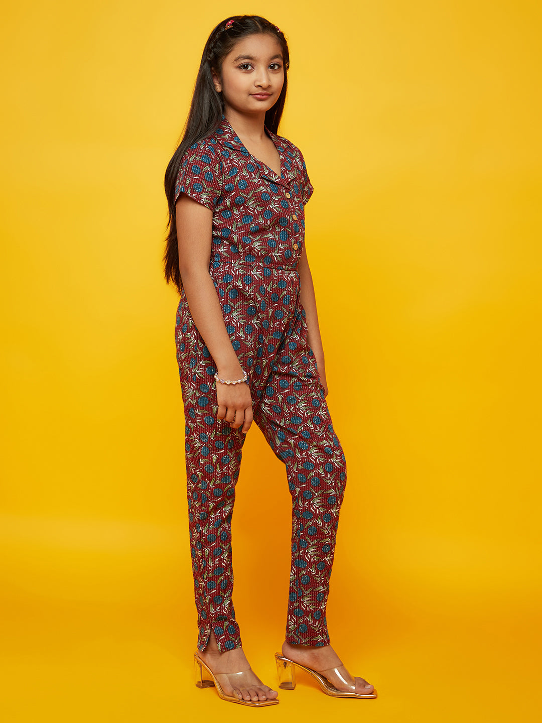 Mother Daughter Combo-Maroon Kantha Work Jumpsuit