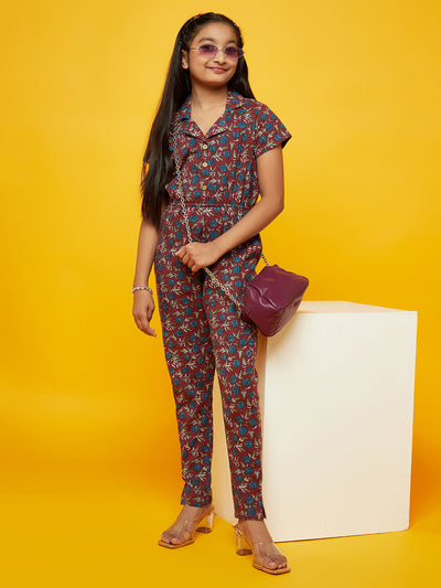 Mother Daughter Combo-Maroon Kantha Work Jumpsuit