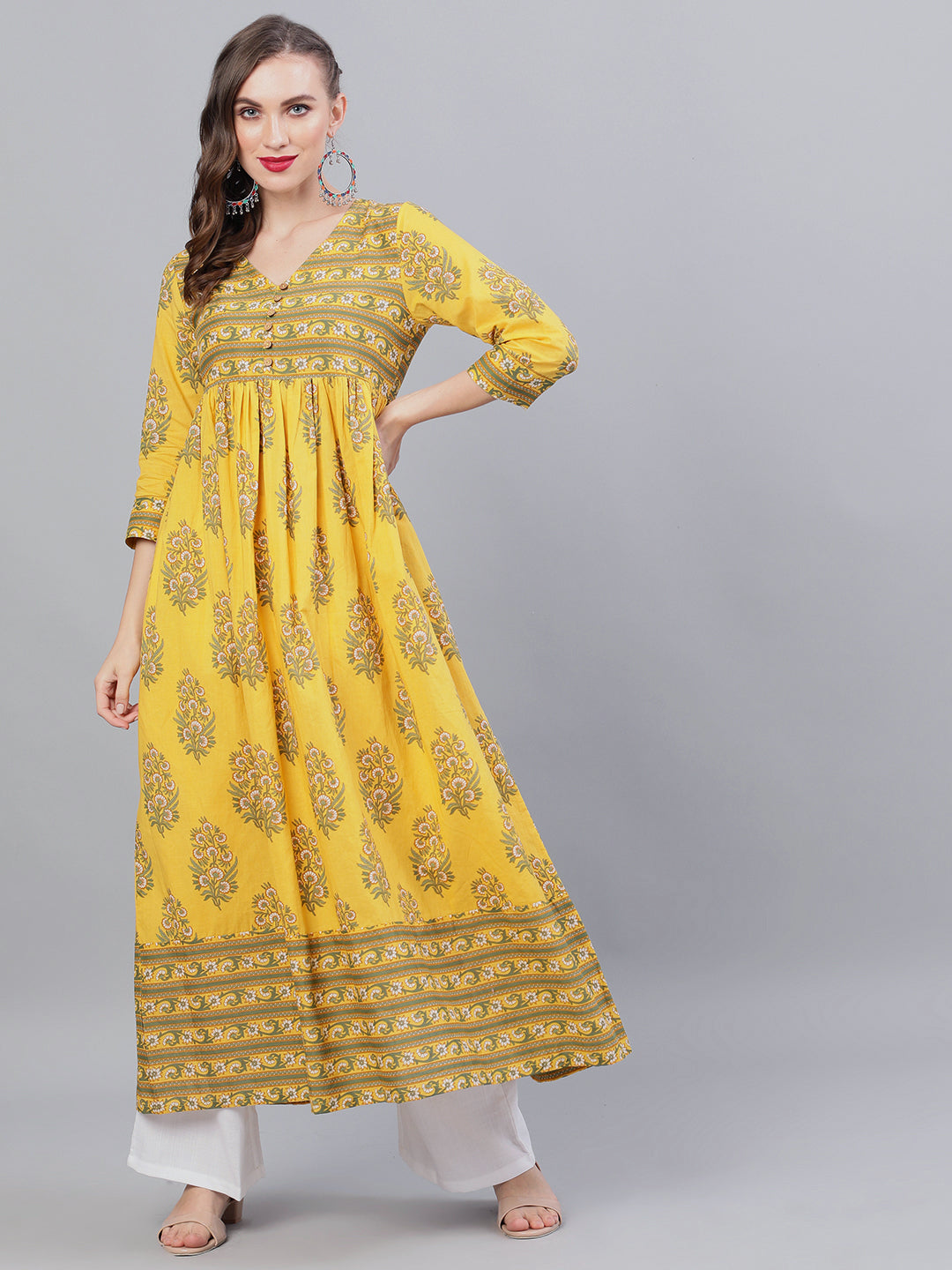 Yellow Floral Print Anarkali