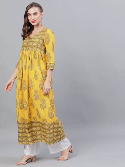 Yellow Floral Print Anarkali