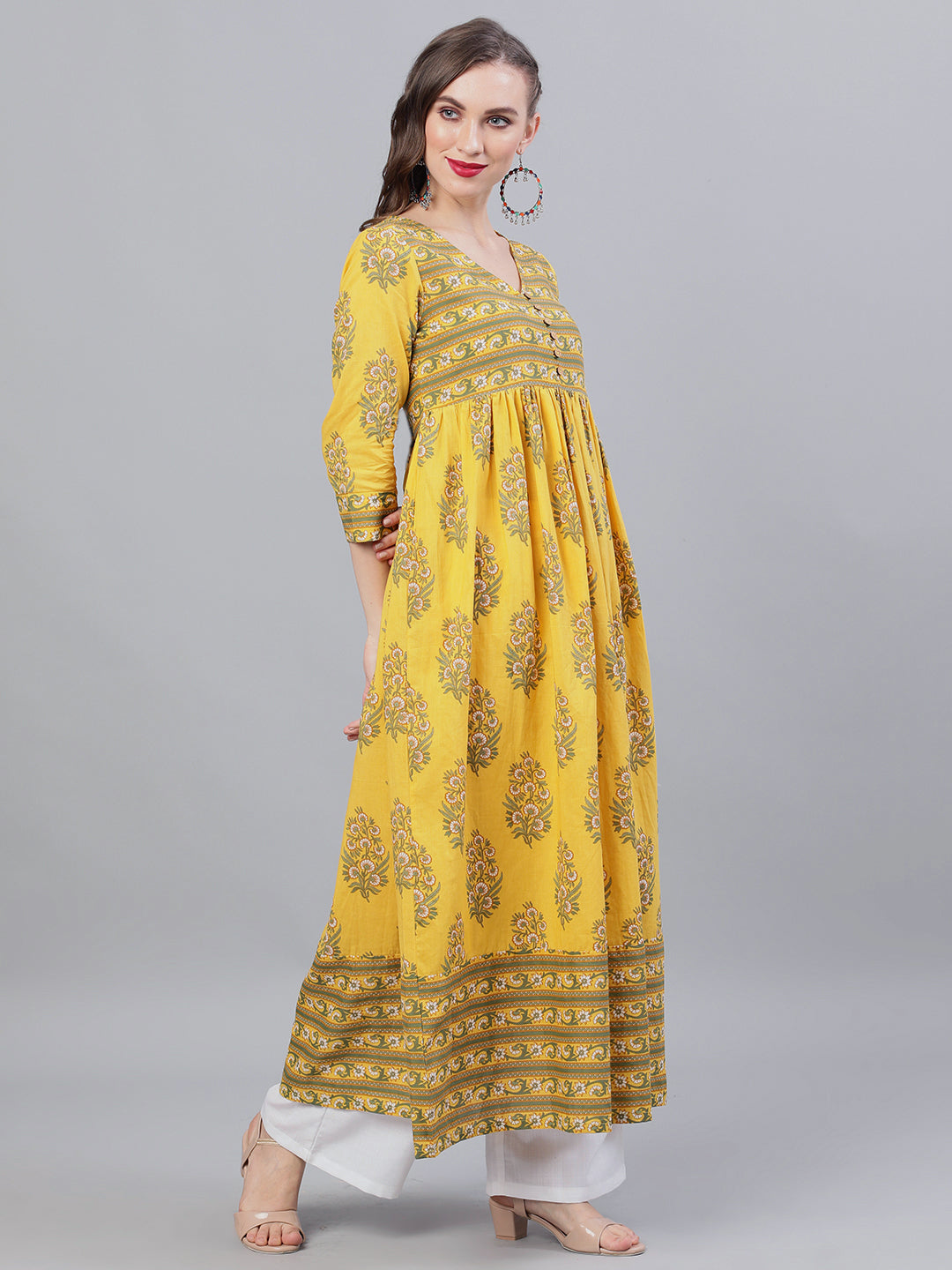 Yellow Floral Print Anarkali