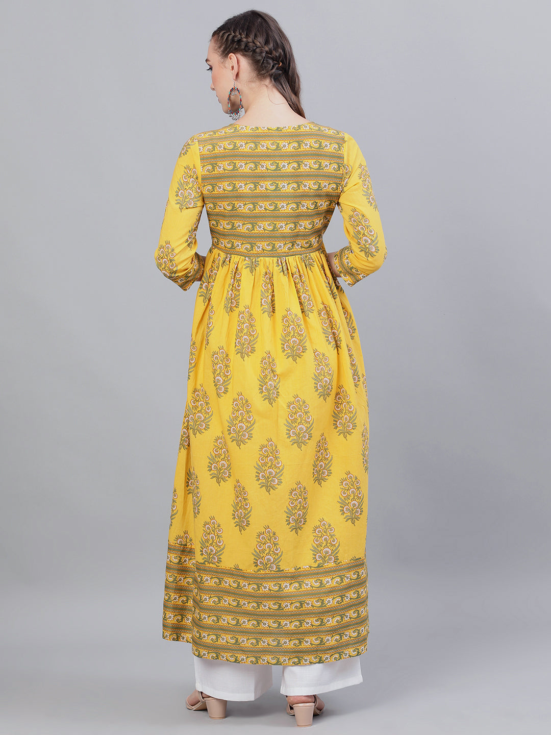 Yellow Floral Print Anarkali