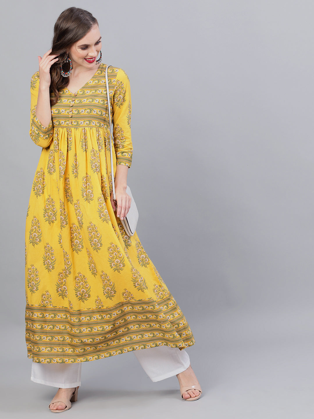 Yellow Floral Print Anarkali