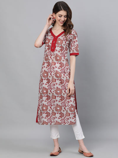 White Floral Print Kurta