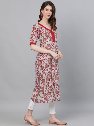 White Floral Print Kurta