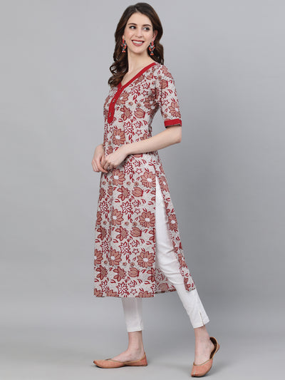 White Floral Print Kurta