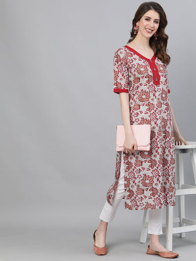 White Floral Print Kurta