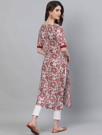 White Floral Print Kurta