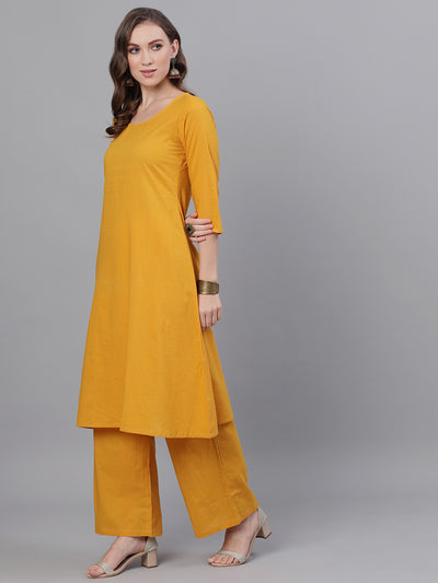 Mustard Kurta Palazzo With Printed Dupatta