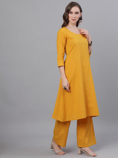 Mustard Kurta Palazzo With Printed Dupatta