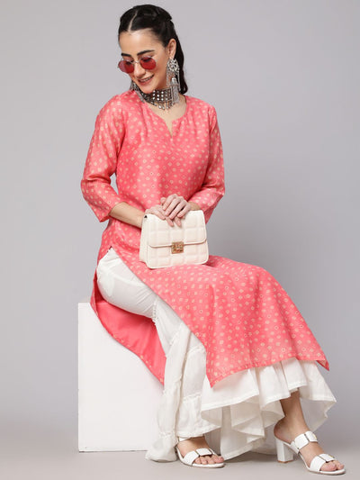 Pink Bandhani Print Straight Kurta