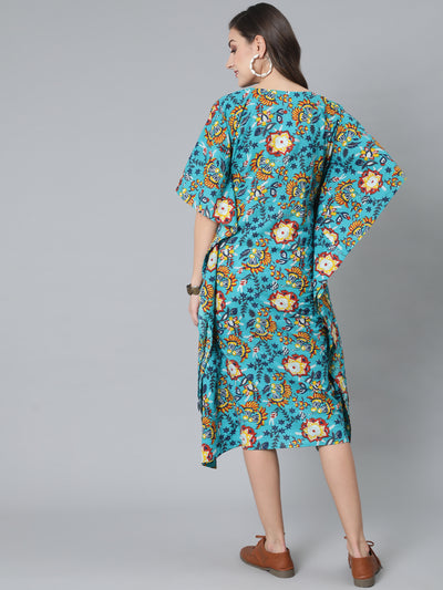 Green Floral Print Kaftan Dress